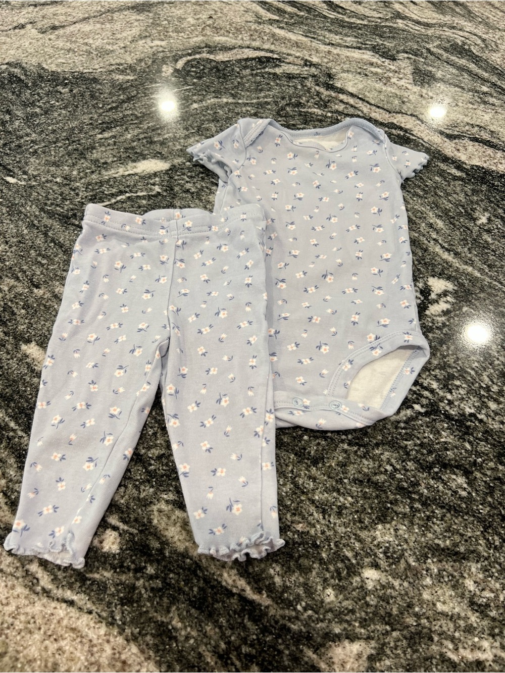 Carter's Light Blue Floral Baby Bodysuit & Leggings Set
